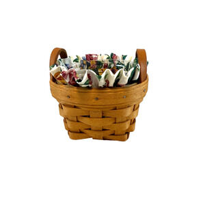 1995 Longaberger Thyme Basket w/Rose Garden Liner & Protector 4.5"RD x 3"H